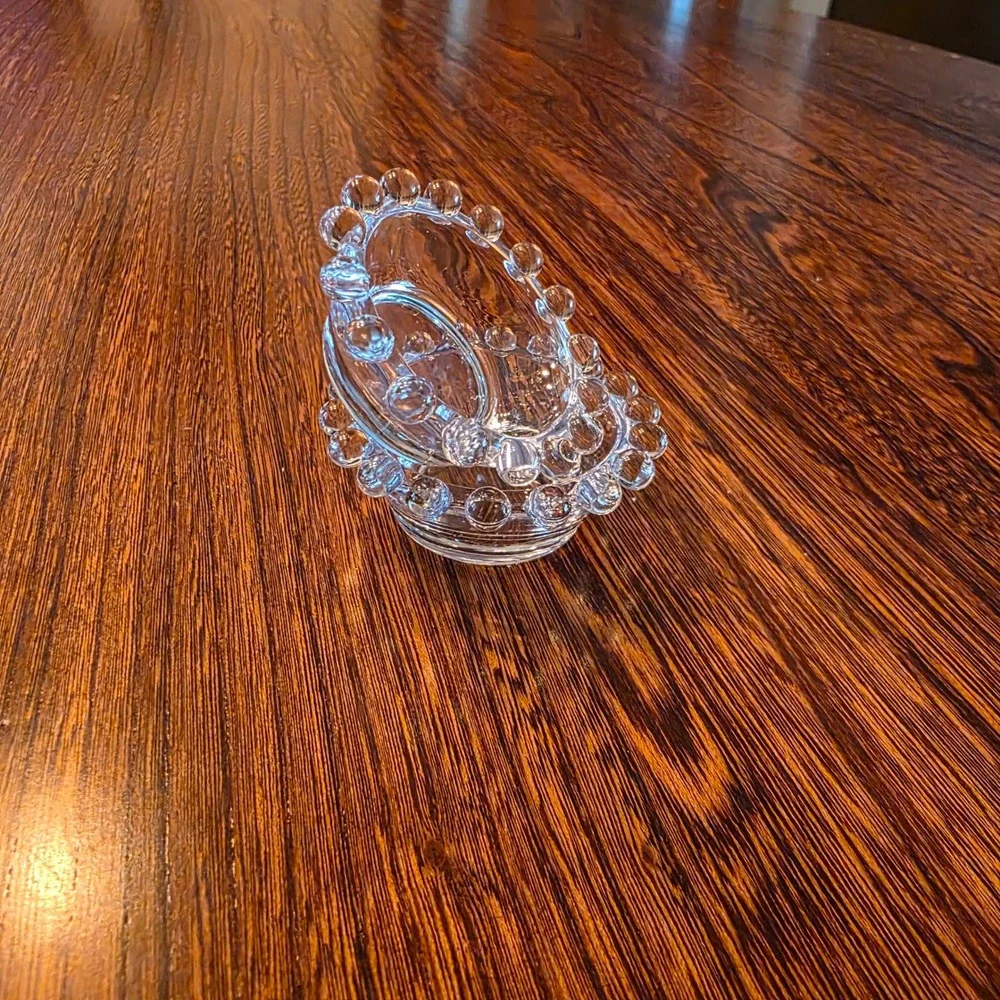 Vintage Clear Booped Glass Small Bowls Salt Cellars Beaded Rim Candlewick Style